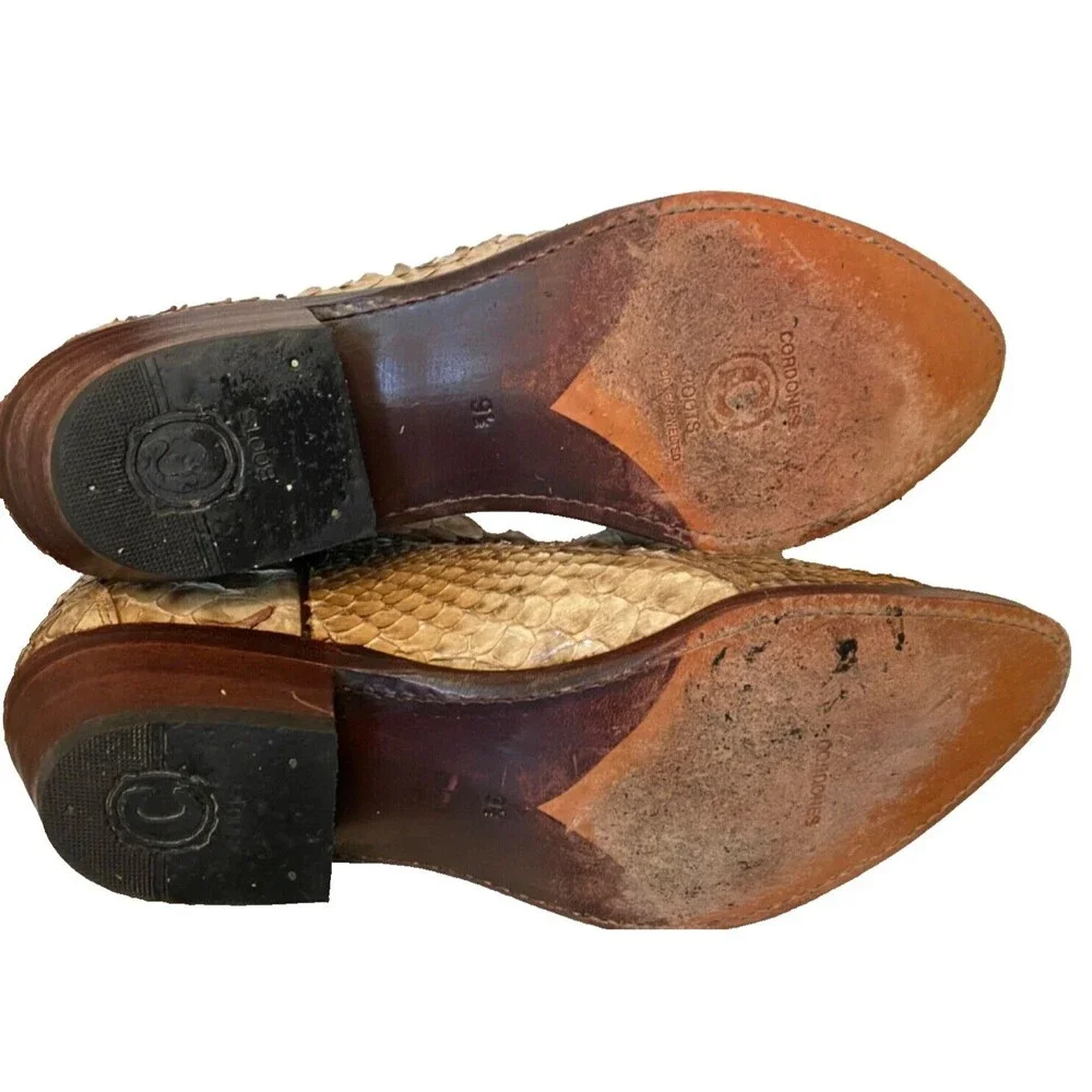 CORDONES Men's Cowboy Boots Size 9.5 Genuine SNAKE SKIN Red Brown Leather SPAIN